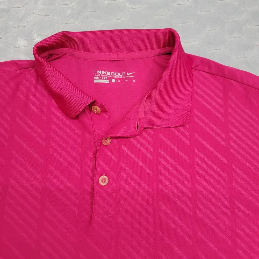Nike Golf Dri-Fit Mens XL Pink Magenta Diagonal Stripe Short Sleeve Polo Shirt